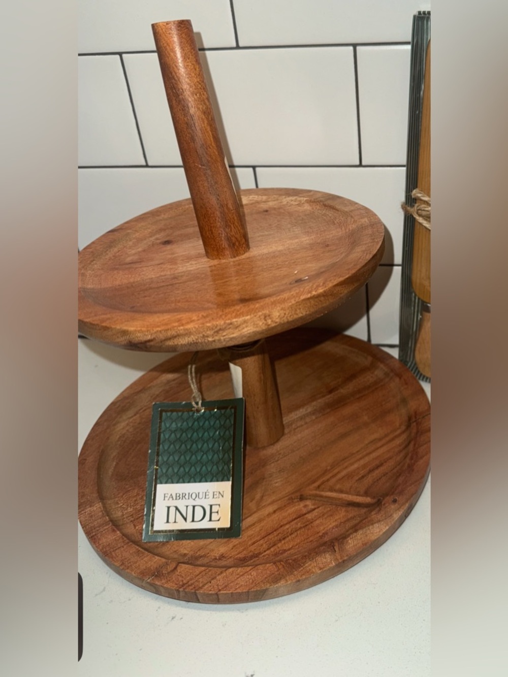 NWT Slanted Wooden Two-Tier Serving board